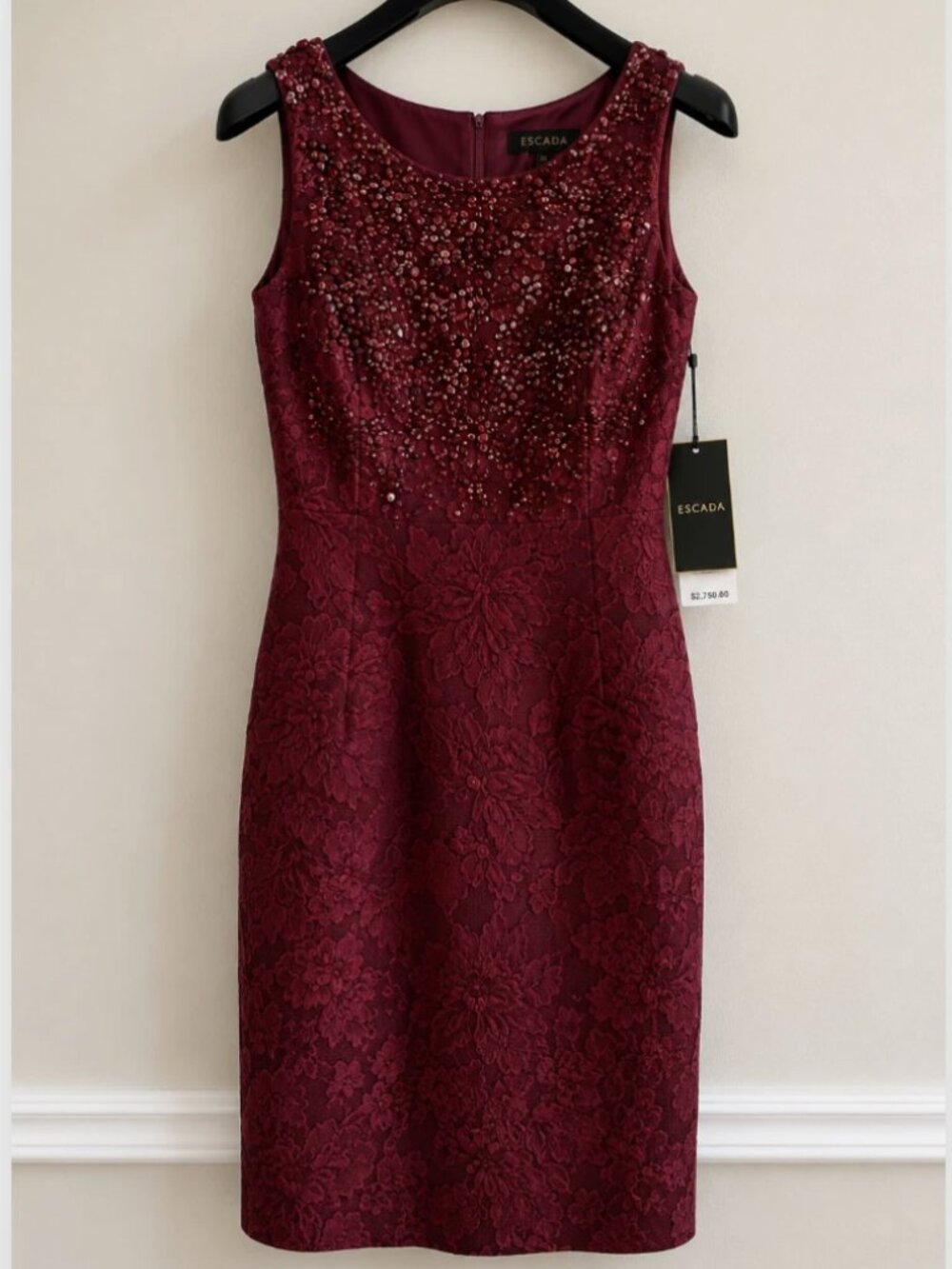 ESCADA Dakiara NWT Marsala Silk Jacquard Swarovski Crystal Cocktail Dress EU 32